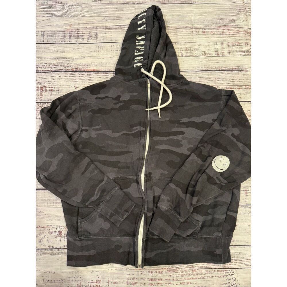 Salty Savage Unisex Full Zip Peace Skeleton Camo Print Hoodie Jacket Size Small